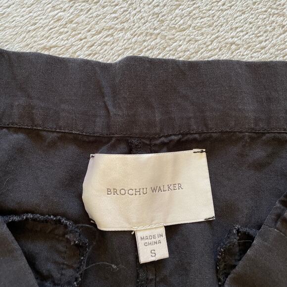 Brochu Walker Pants Small Black Tuxedo Stripe Lagenlook Capsule Tencel Linen - Picture 3 of 10